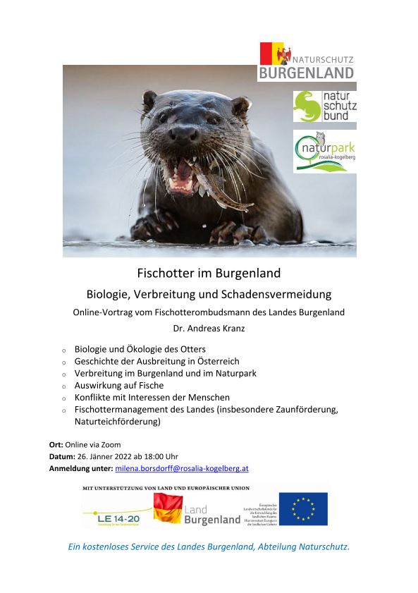 Online-Vortrag: Fischotter im Burgenland 26.01.2022 ab 18:00 Uhr
